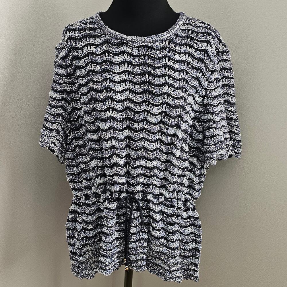 EUC ST. JOHN SPORT Women's Wool Blend Blue Cinch Waist Loose Knit Top XL